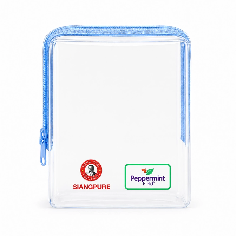 กระเป๋าซิป PVC ใสทรงกล่องพิมพ์ลาย Pepermint